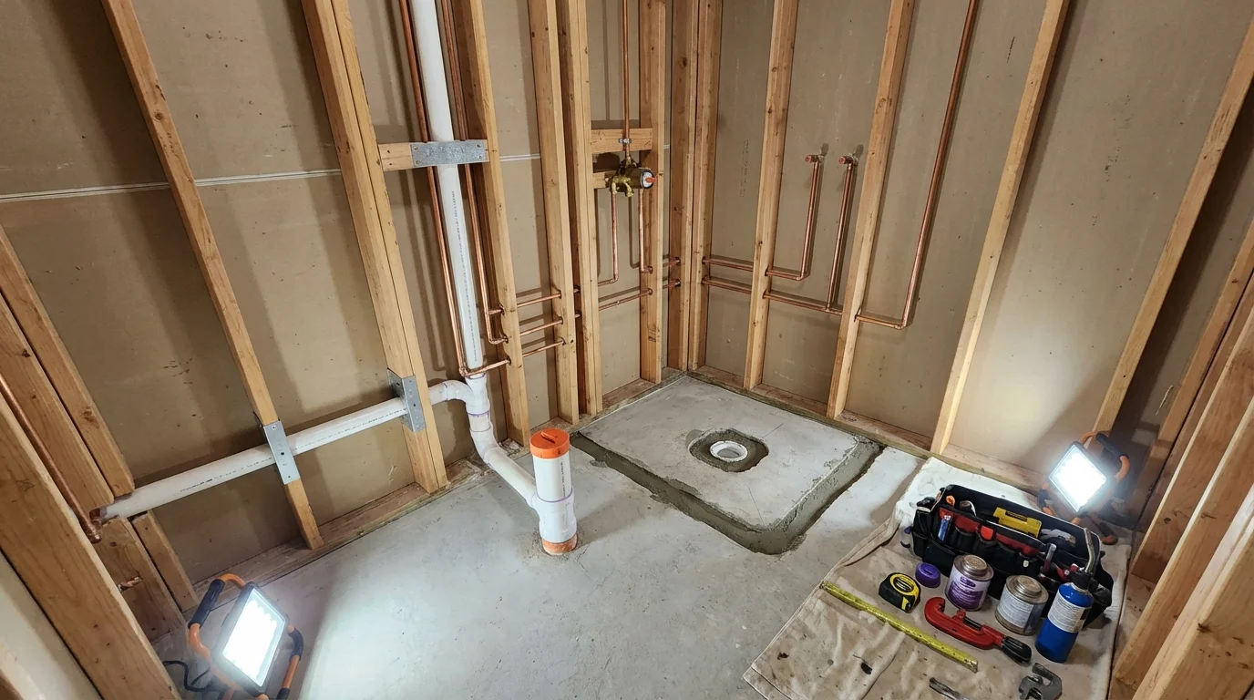 Bathroom rough-in plumbing during remodel by Johns Plumbing LLC in Robert Lee
